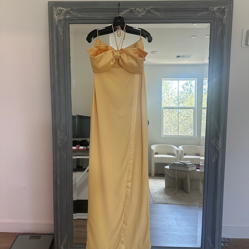 NEW NWT MANGO Satin Crossed Dress Bow Neckline Maxi Gown Party Cocktail M US 6 - Picture 7 of 14